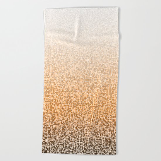 Ombre orange and white swirls doodles Beach Towel
