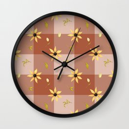 Yellow botanical terracotta gingham farmhouse pattern Wall Clock