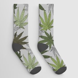 cannabis weed marihuana leaves botanical plants beige Socks