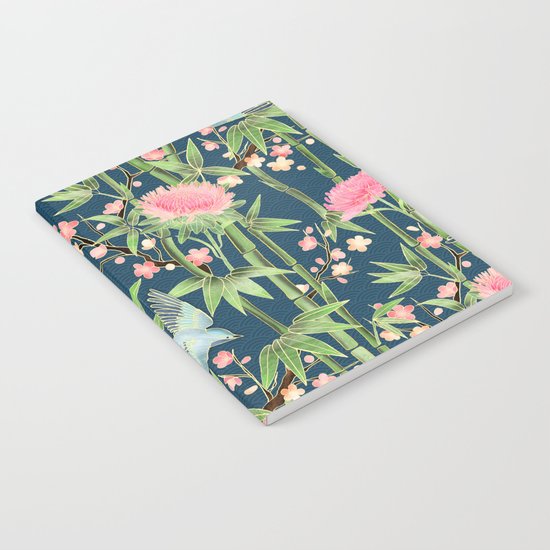 Bamboo, Birds and Blossom - dark teal Notebook