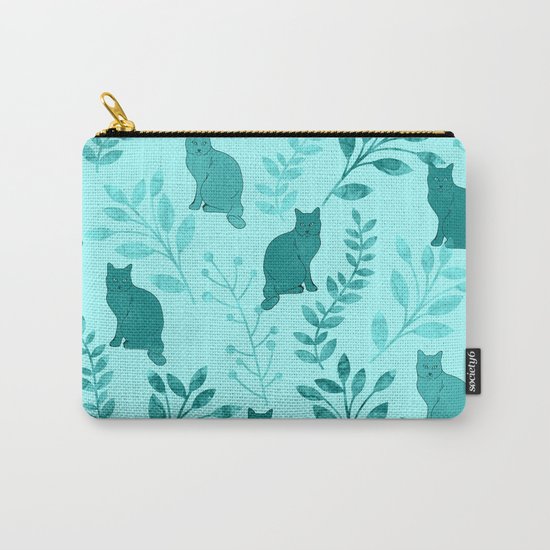 Watercolor Floral and Cat VIII Carry-All Pouch