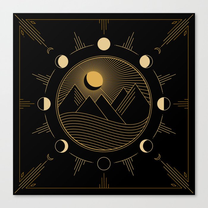 Lunar Phases With Mountains Canvas Print