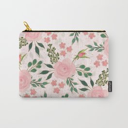 Pink Watercolor Roses Gold Outline Design Carry-All Pouch
