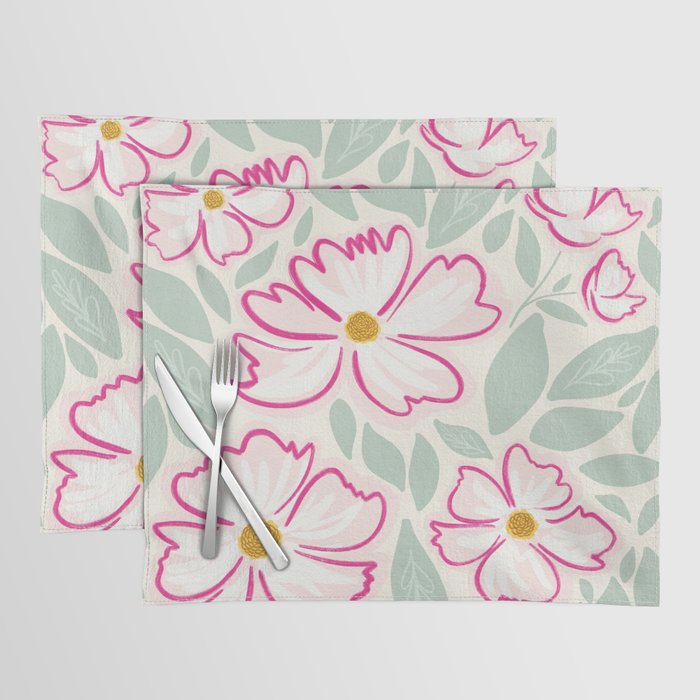 Pink Spring Blooms - Sage and Yellow Placemat