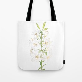 white lily branch watercolor and ink Tote Bag