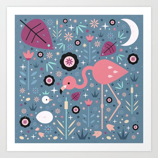 Flamingo & Chick Art Print