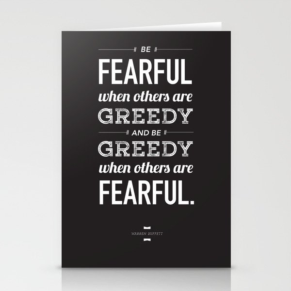 Buffett | Be Fearful When Others Are Greedy | Black Stationery Cards