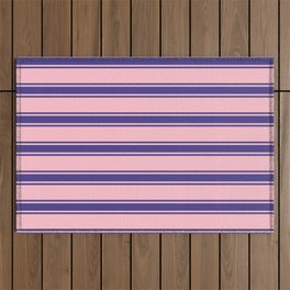 [ Thumbnail: Pink and Dark Slate Blue Colored Pattern of Stripes Outdoor Rug ]