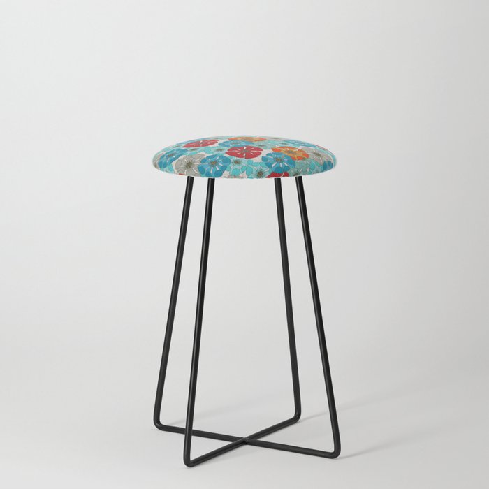 tropical blue and orange poppy floral arrangements Counter Stool