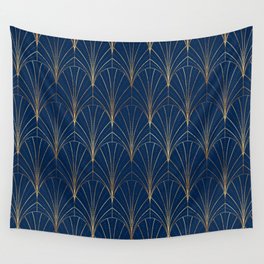 Art Deco Waterfalls // Navy Blue Wall Tapestry