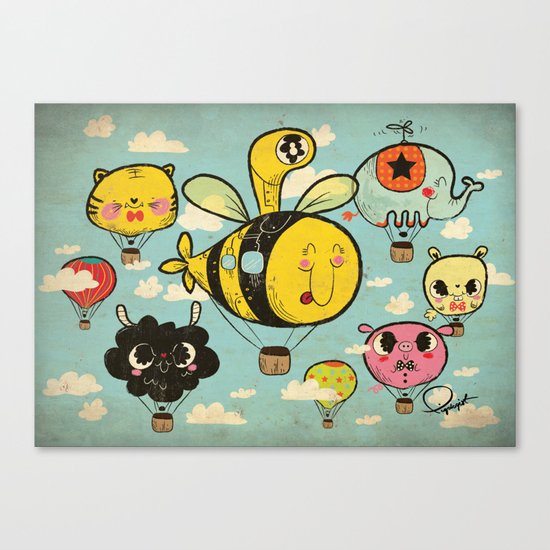 Happy Flight / The Animals Hot Air Balloon Voyagers / Patterns / Clouds Canvas Print