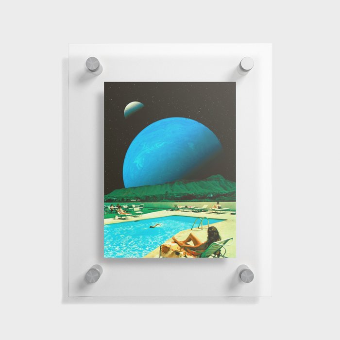 Green Moon - Space Collage, Retro Futurism, Sci-Fi Floating Acrylic Print