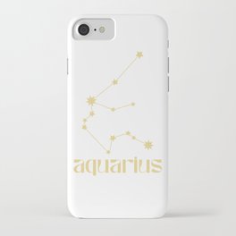 Aquarius Sign Star Constellation Art, Retro Groovy Gold Font, Wall Decor iPhone Case
