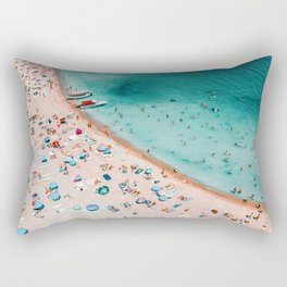 Ocean Pastel Aerial Beach Print, Beach Waves Art Print, Aerial Summer Pastel Beach Print, Beach Photography, People Umbrellas Art Print Rectangular Pillow
