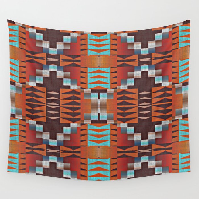 Native American Indian Tribal Mosaic Rustic Cabin Pattern Wall Tapestry
