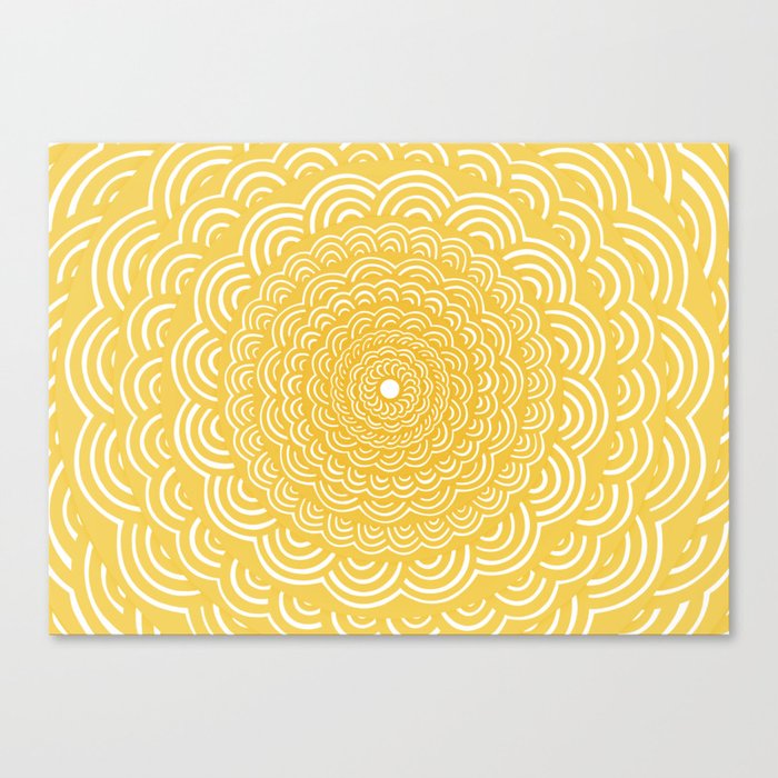Spiral Mandala (Yellow Golden) Curve Round Rainbow Pattern Unique Minimalistic Vintage Zentangle Canvas Print