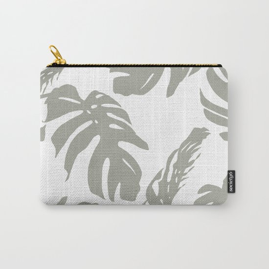 Simply Retro Gray Palm Leaves on White Carry-All Pouch