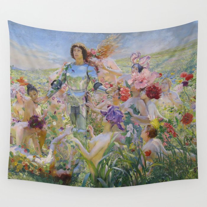 Le Chevalier aux Fleurs -Georges Rochegrosse The Flower Knight Wall Tapestry
