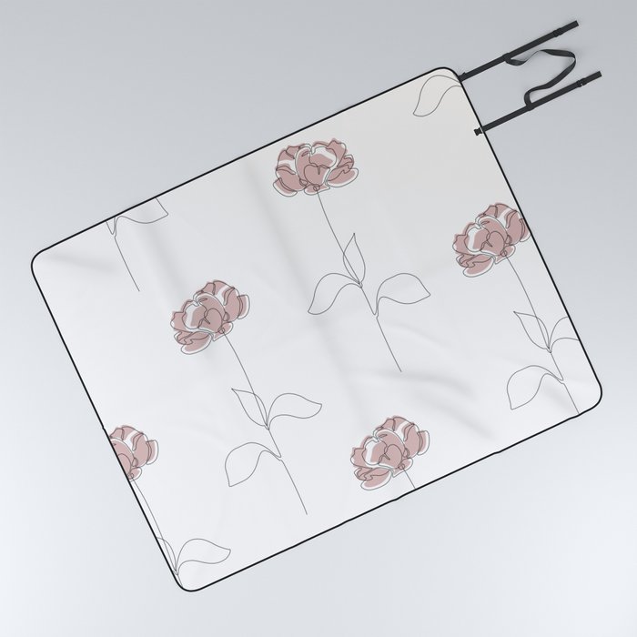 Blush Peony / Single pink flower line drawing Picnic Blanket