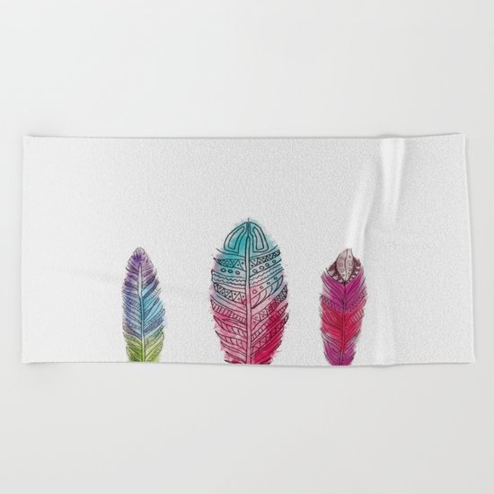 watercolor feathers Beach Towel