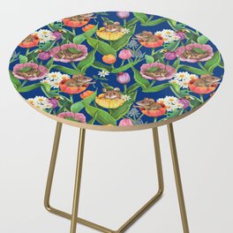 Spring Tulips with Cute Mouse - blue Side Table