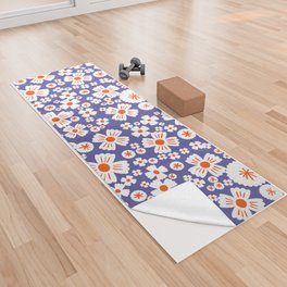Mini Modern Periwinkle and Orange Daisy Flowers Yoga Towel