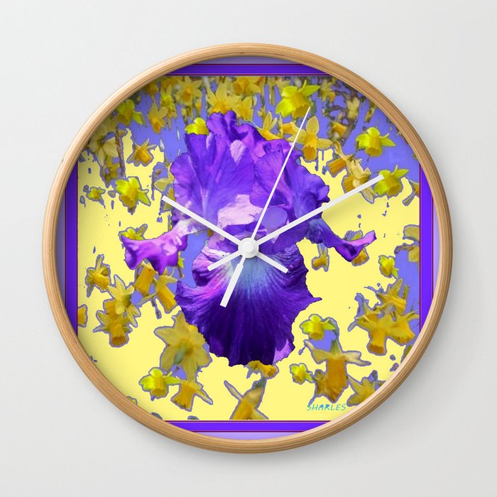 Colorful Amethyst Purple Iris  Daffodil CreamyArt Wall Clock