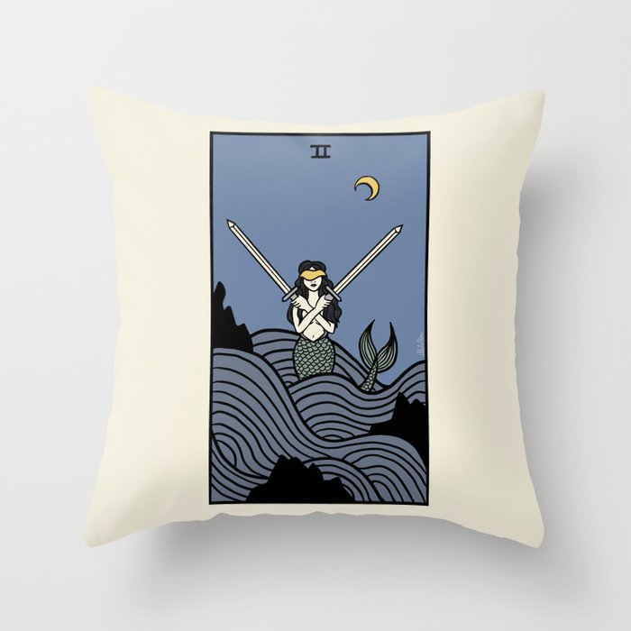 Two of Swords Mermaid Tarot Throw Pillow