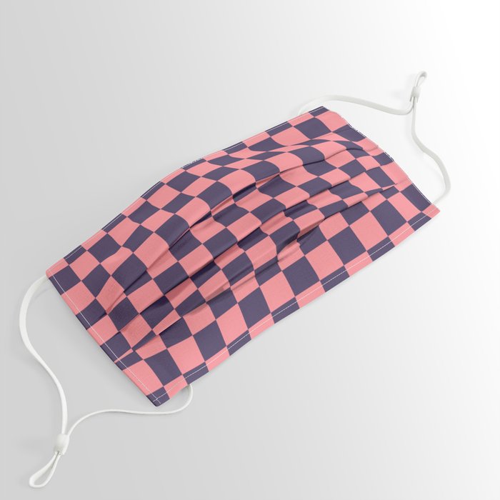 Checkerboard Check Checkered Pattern in Retro Pink and Blue Face Mask