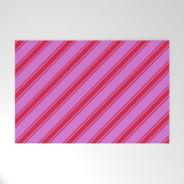 [ Thumbnail: Orchid & Crimson Colored Lined Pattern Welcome Mat ]