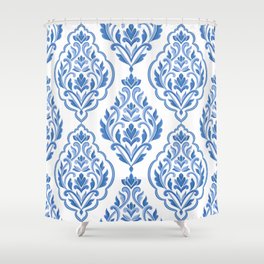 Blue and white damask vintage seamless pattern. Vintage, paisley elements. Traditional, Turkish motifs.  Shower Curtain