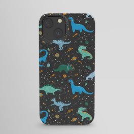 Dinosaurs in Space in Blue iPhone Case