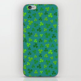 Green St. Patrick's Day Clovers on Turquoise Green iPhone Skin