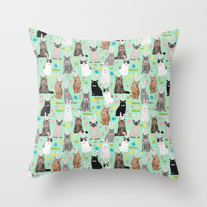 Cat easter bunny spring cute cat breeds cat lady kittens pattern Throw Pillow