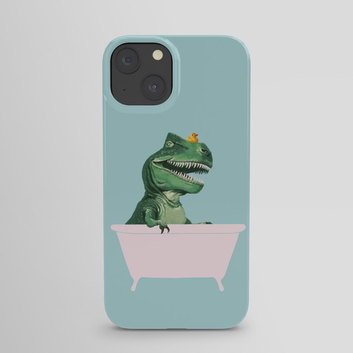 Playful T-Rex in Bathtub in Green iPhone Case