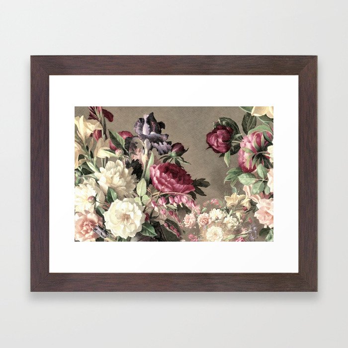Vintage bouquet taupe burgundy Framed Art Print