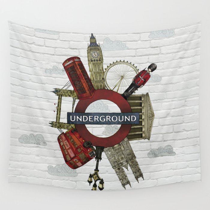 Around London digital illustration Wall Tapestry