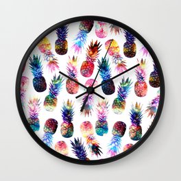 watercolor and nebula pineapples illustration pattern Wall Clock