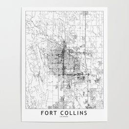 Fort Collins White Map Poster