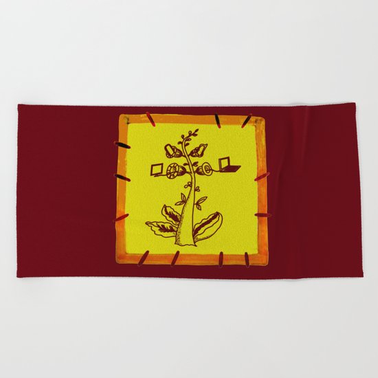 tree with a computer , telephone and other device Beach Towel