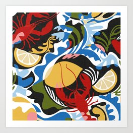 Crustacean Core / Summer Vacation with Lobsters and Lemons Art Print