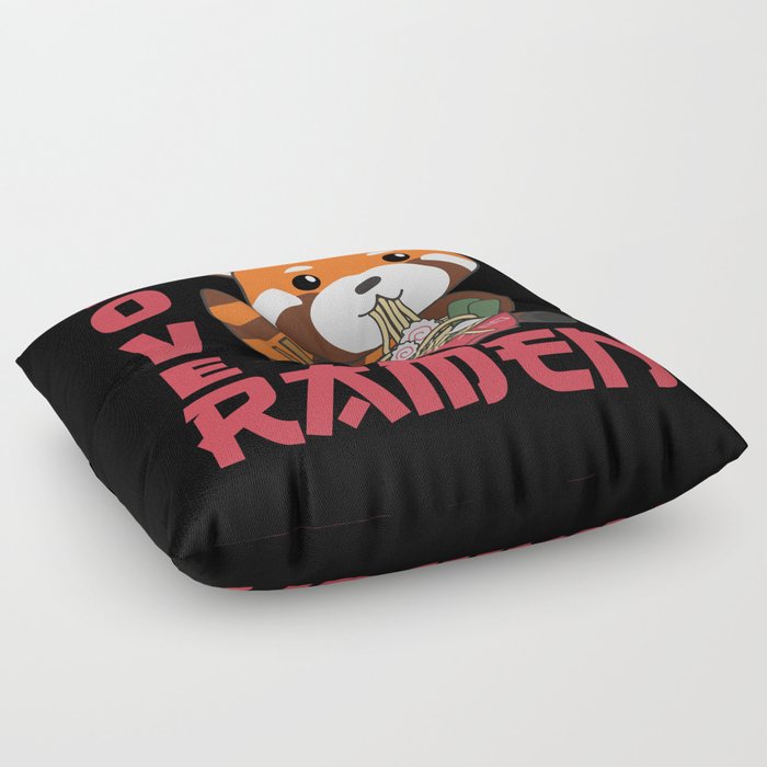 Powered By Ramen Cute Red Panda Eats Ramen Noodles Floor Pillow