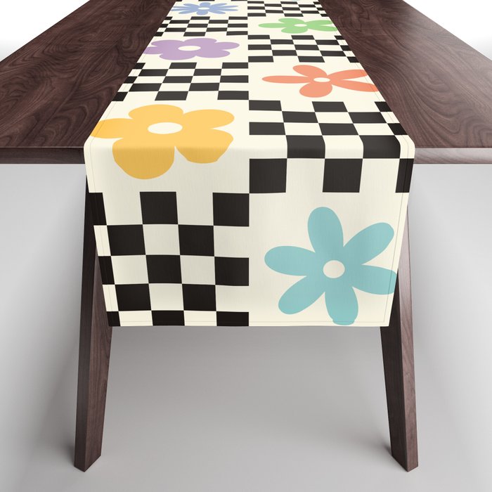 Retro Colorful Flower Double Checker Table Runner