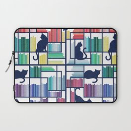 Rainbow bookshelf // white background navy blue shelf and library cats Laptop Sleeve