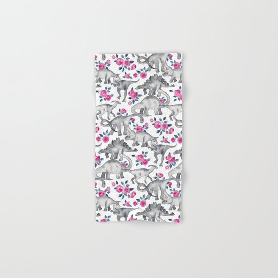 Dinosaurs and Roses - white Hand & Bath Towel