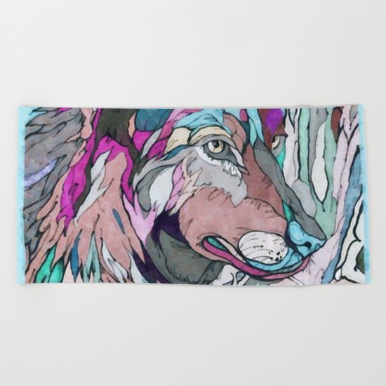 Colorful Wolf Beach Towel
