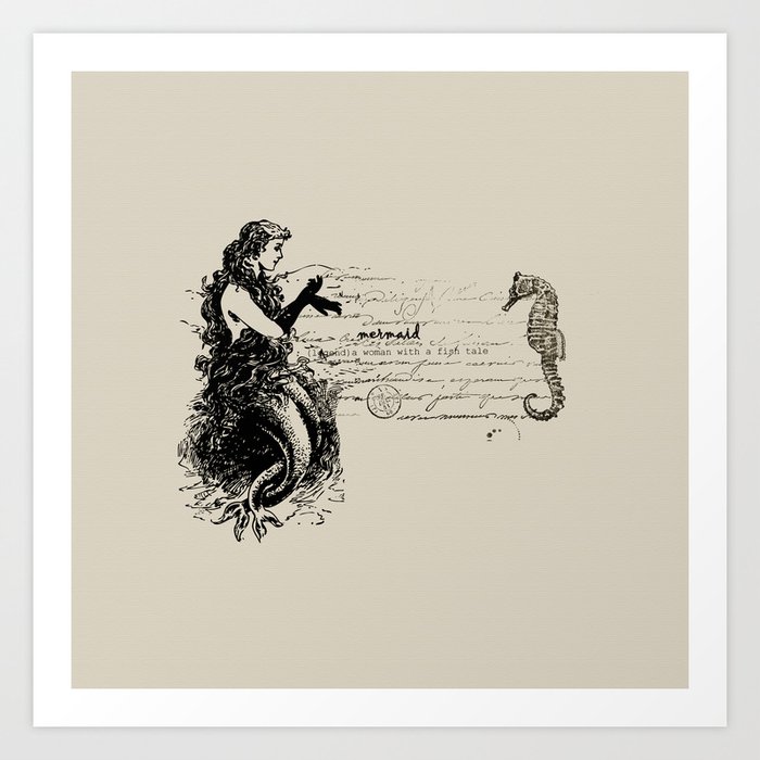 Vintage Mermaid Art Print by Color and Form | Society6