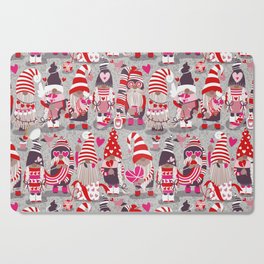 I gnome you more // grey background red and pink Valentine's Day gnomes and motifs Cutting Board