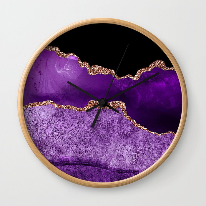 Purple, Lavender & Rose Gold Glitter Agate Marble Wall Clock