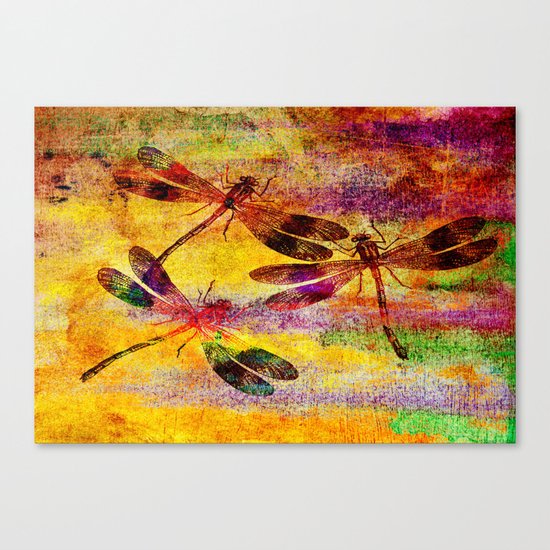 Mauritius Vintage Dragonflies Colours Canvas Print